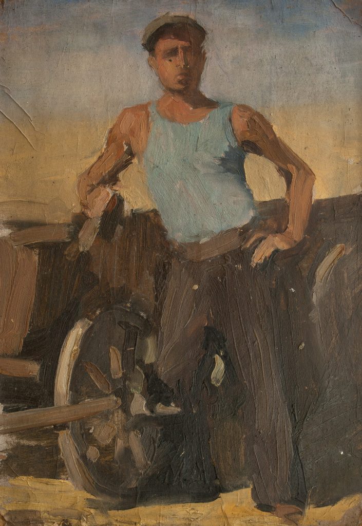 Agricultor. Studiu pentru lucrarea „Tractoriştii” 1952 Ulei pe carton, 36.9 x 25.3 cm